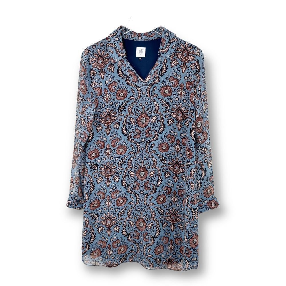 Cabi Provincial Long Sleeve Floral Shift Dress Womens Size‎ S Blue 3295